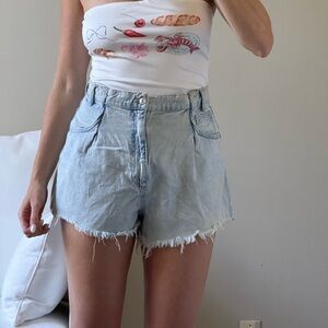 Light Blue Denim Pleatwd Women Shorts